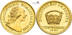 Karl VII - Medaillen und Jetonen Charles VII, House of Habsburg Gold token 1742 (Ducat). Election of the Roman emperor in Frankfurt. Frankfurt. Extraordinary piece with nice luster in the fields!. Ver