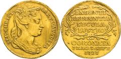 House of Habsburg | RDR Charles VI, House of Habsburg Gold jeton 1723 (2 ducat). Elisabeth Christine. Coronation of the queen of Bohemia in Prague Hole repaired. Fields tooled.. Extremely rare! Karl V