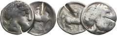 Celts | Kelten Pannonia and Balkan, Celts Tetradrachm (2 pcs). Imitation of Philip II of Macedon Test cuts.. Pannonien und Balkan, Kelten Tetradrachme (2 Stk). Imitation von Tetradrachmen Philipps II.