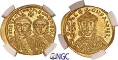 Byzantine - Constantin V et Léon IV (751-775) - Solidus - Constantinople (751-775) Av. : bustes diadémés de face en chlamyde de Constantin V et de Léon IV . Rv. : buste de Léon III diadémé de face vêt