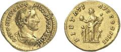 70-Antonin le Pieux (138-161) Aureus - Rome (159-160) Av. : Buste drapé et cuirassé d'Antonin le Pieux à droite. Rv. : La Piété debout à gauche entre deux enfants, tenant un globe de la main droite et