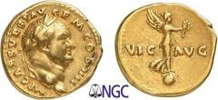 20-Vespasien (69-79) Aureus - Rome (72-73) Av. : Tête laurée de Vespasien à droite. Rv. : La Victoire debout sur un globe à droite, tenant une couronne et une palme. Exemplaire de la vente Otto Helbin