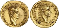 MONNAIES ROMAINES Caligula (37-41) et Auguste Aureus - Lyon (37-38) Rarissime dans cette qualité hors norme. Exemplaire de la vente Leu 10 du 29 mai 1974, N°46 et de la vente Leu 38 du 13 mai 1986, N°