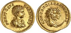 MONNAIES ROMAINES Geta (198-211) Septime Sévère et Julia Domna Aureus - Rome (200-202) D'une insigne rareté et d'une qualité hors norme. Le plus bel exemplaire connu. Exemplaire provenant du trésor de