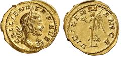 MONNAIES ROMAINES Gallien (253-268) Aureus - Cologne (258-259) D'une qualité exceptionnelle et d'un style remarquable. Inédit avec le buste à droite, seulement 5 exemplaires connus avec le buste à gau