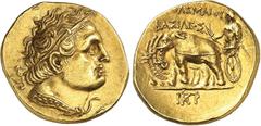 MONNAIES GAULOISES ET GRECQUES Egypte - Ptolémée Ier (323-285) Statère d'or - Cyrène ? Monnaie exceptionnellement bien frappée et centrée - D'un style et d'une qualité remarquables. Probablement le pl