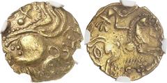 Celtic & Greek Gaule - Aulerques - Eburovices - Hémistatère d'or au sanglier (IIe-Ier siècle). Magnifique exemplaire d'un style remarquable. Très rare surtout dans cette qualité. 3.30g - Delestrée 239