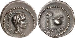 Roman Coins République romaine - Brutus et L. Plaetorius Cestianus Denier - atelier itinérant (43-42). Magnifique patine médaillier - Un des plus beaux exemplaires connus. Exemplaire de la collection 