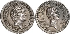 Roman Coins République romaine - Marc Antoine et Octave Denier - Ephèse (41). Magnifique patine médaillier - Centrage exceptionnel. Probablement le plus bel exemplaire connu. Exemplaire de la collecti