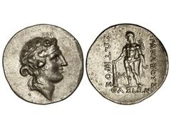 Tetradracma. 148 a.C. THASOS. Anv.: Cabeza de Dionisos a derecha, alrededor leyenda. Rev.: Hércules en pie a izquierda, alrededor leyenda. 17 grs. AR. Se-1759. EBC-/EBC.