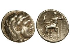 Tetradracma. 312-280 a.C. SELEUCO I. REINO SELÉUCIDA. Anv.: Cabeza de Hércules con piel de león a derecha. Rev.: Zeus entronizado a izquierda, alrededor leyenda y símbolos. 17 grs. AR. Se-6829. MBC/BC