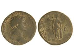 Dupondio. 98-117 d.C. TRAJANO. Anv.: (IMP. CAES.) NERVAE TRAIANO AVG. GER. DAC. P. M. TR. P. COS. V. P. P. Busto radiado a derecha. Rev.: S. P. Q. R. OP(TIMO PRINCIPI) S. C. Paz a izquierda. MBC-.