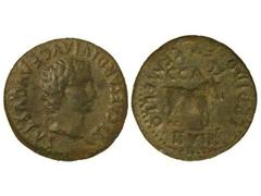As. ÉPOCA DE TIBERIO. CAESAR AUGUSTA. Anv.: TI. CAESAR DIVI AVG. F. AVGVSTVS. Cabeza laurada de Tiberio a derecha. Rev.: C. C. A. LEPIDO. ET. GEMELLO. II VIR. Toro mitrado a derecha. 10,10 grs. Pátina
