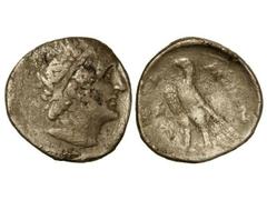 Tetradracma. 305-283 a.C. PTOLOMEO I. Anv.: Cabeza diademada de Ptolomeo a derecha. 13,60 grs. AR. Se-7761. MBC/MBC-.