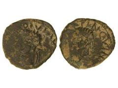 Sextante. ÉPOCA DE TIBERIO. CARTAGONOVA. Anv.: (TI. CAESAR) DIVI. AV(GVS. F.). Cabeza laureada de Tiberio a izquierda. Rev.: (C. CAESAR) TI. N. QVIN. (K.). Cabeza de Calígula a izquierda. 2,40 grs. Pá