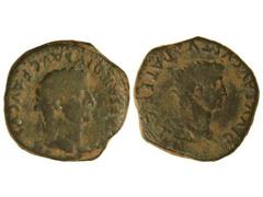 As. ÉPOCA DE TIBERIO. TARRACO. Anv.: TI. CAESAR DIVI. AVG. AVGVSTVS. Cabeza laureada de Tiberio a derecha. Rev.: DIVVS AVGVSTVS PATER C. T. T. Cabeza radiada de Augusto a derecha. 13,50 grs. Pátina ve