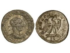 Tetradracma. 249-251 d.C. TRAJANO DECIO. ANTIOQUÍA. Anv.: Busto laureado a derecha. Rev.: Águila en pie con las alas extendidas a derecha. Ve. GIC-4209 var. leyenda anv. MBC+.