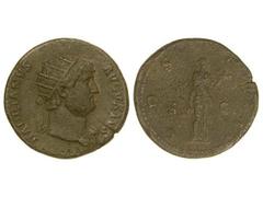 Dupondio. Acuñada el 125-128 d.C. ADRIANO. Anv.: HADRIANUS AUGUSTUS. Cabeza radiada a derecha. Rev.: COS(III) S.C. Buena Fé, en pié a derecha. (Pequeña grieta). C-388. MBC/MBC-.