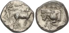 GREEK COINS Ancient Greece Tetradracma. 450-440 a.C. GELA. SICILIA. Anv.: Auriga conduciendo cuadriga lenta a derecha; arriba, Nike volando a derecha. Rev.: Parte delantera de toro con cabeza de hombr