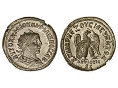 Tetradracma. 244-249 d.C. FILIPO I. SIRIA. Anv.: Busto radiado a derecha. Rev.: Águila en pie a derecha con las alas extendidas. 12,20 grs. Brillo original. GIC-3958. EBC+.