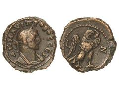 Tetradracma. 276-282 d.C. PROBO. ALEJANDRÍA. Anv.: Busto laureado a derecha. Rev.: Águila en pie a derecha, a ambos lados L - Z. Ve. GIC-4772. MBC.