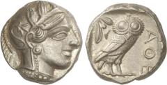 GREEK COINS Ancient Greece Tetradracma. 454-404 a.C. ATENAS. ATICA. Anv.: Cabeza de Atenea a derecha, con casco adornado con rama de olivo. Rev.: ΑΘΕ. Lechuza en pie a derecha, detrás rama de olivo y 