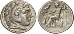 GREEK COINS Ancient Greece Tetradracma. 336-323 a.C. ALEJANDRO III. URANOPOLIS. Anv.: Cabeza de Hércules con piel de león a derecha. Rev.: Zeus entronizado a izquierda, con leyenda a derecha, delante 