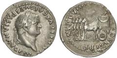 ROMAN COINS: ROMAN EMPIRE Roman Coins Denario. 79 d.C. TITO. Anv.: IMP. TITVS CAES. VESPASIAN. AVG. P. M. Cabeza laureada a derecha. Rev.: TR. P. VIIII. IMP. XIIII. COS. VII. P.P. Cuadriga lenta a izq