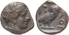 GREEK COINS Ancient Greece Tetradracma. 454-404 a.C. ATENAS. ÁTICA. Anv.: Cabeza de Atenea a derecha, con casco adornado con rama de olivo. Rev.: ΑΘΕ. Lechuza en pie a derecha, detrás rama de olivo y 