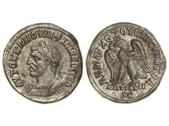 Tetradracma. 244-249 d.C. FILIPO I. ANTIOQUÍA. Anv.: Busto laureado a izquierda, alrededor leyenda. Rev.: Águila a izquierda, alrededor leyenda. 12,70 grs. GIC-No cat. EBC-/EBC.