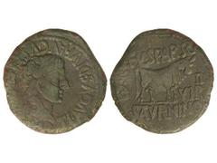 As. ÉPOCA DE TIBERIO. CALAGURRIS. Anv.: TI. AVGVS. DIVI. AVGVSTI. F. IMP. CAESAR. Cabeza laureada de Tiberio a derecha. Rev.: (L.) FVL. SPARSO. (L.) SATVRNINO II VIR. M. (C.) I. Toro a derecha. 9,10 g