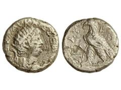 Tetradracma. Acuñada el 54-68 d.C. NERÓN. Anv.: Busto de Nerón a derecha. Rev.: Águila a izquierda. AR. (Golpes. Oxidaciones). BC.