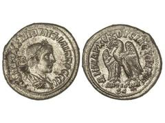 Tetradracma. 244-247 d.C. FILIPO II. ANTIOQUÍA. SIRIA. Anv.: Busto laureado a derecha. Rev.: Águila a izquierda con las alas extendidas. 11,40 grs. GIC-4146 var. EBC-.