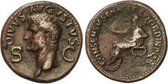 ROMAN COINS: ROMAN EMPIRE Peseta Period Dupondio. 37-41 d.C. AUGUSTO. Anv.: DIVVS AVGVSTVS S. C. Cabeza radiada a izquierda. Rev.: CONSENSV SENAT. ET. EQ. ORDIN. P. Q. R. Augusto sentado a izquierda. 