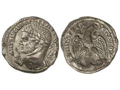 Tetradracma. 198-217 d.C. CARACALLA. ANTIOQUÍA. Anv.: Bsuto laureado a izquierda. Rev.: Águila en pie de frente, cabeza a derecha. 13,20 grs. AR. G.I.C.-2649 var. MBC+.