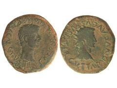 As. ÉPOCA DE TIBERIO. TARRACO. Anv.: TI. CAESAR. DIVI.AVG.AVGVSTVS. Cabeza laureada de Tiberio a derecha. Rev.: DIVS.AVGVSTVS.PATER.C.V.T.TAR. Cabeza radiada de Augusto a derecha. 10,88 grs. AB-2373. 