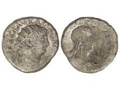 Tetradracma. 54-68 d.C. NERÓN y POPEA. ALEJANDRÍA. Anv.: Cabeza radiada de Nerón a derecha, alrededor leyenda. Rev.: Busto de Popea a derecha, alrededor leyenda. 10,90 grs. Ve. G.I.C.-664. MBC-/BC+.