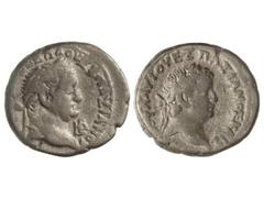 Tetradracma. 70-79 d.C. VESPASIANO y TITO. ALEJANDRÍA. Anv.: Cabeza laureada de Vespasiano a derecha, alrededor leyenda. Rev.: Cabeza laureada de Tito a derecha, alrededor leyenda. 13,02 grs. Ve. G.I.