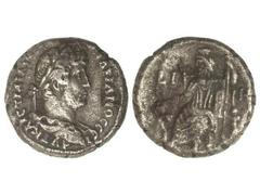 Tetradracma. 117-138 d.C. ADRIANO. ALEJANDRÍA. Anv.: Busto laureado de Adriano a derecha, alrededor leyenda. Rev.: Serapis entronizado a izquierda. 10,60 gs. Ve. (Ligeras oxidaciones). G.I.C.-1256. MB