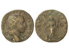 Dupondio. Acuñada el 231 d.C. ALEJANDRO SEVERO. Anv.: (IMP.) ALEXANDER PIVS AVG. Cabeza radiada a derecha. Rev.: PROVIDENTIA AVG. S. C. Providencia en pie a izquierda con cornucopia y espigas, modio a