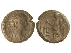 Tetradracma. 221-235 d.C. ALEJANDRO SEVERO. ALEJANDRÍA. Anv.: Cabeza laureada a derecha, alrededor leyenda. Rev.: Homoneia con cornucopia a izquierda. 13,90 grs. Ve. MBC.