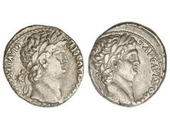 Tetradracma. 54-68 d.C. NERÓN y CLAUDIO. CAPADOCIA (CESÁREA). Anv.: Busto laureado de Nerón a derecha, alrededor leyenda. Rev.: Busto laureado de Claudio a derecha, alrededor leyenda. 14,40 grs. AR. G