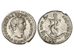 Denario . Acuñada el 80 d.C. TITO. Anv.: IMP. TITVS CAES. VESPA SIAN. AVG. P. M. Cabeza laureada a derecha. Rev.: TR. P. IX IMP. XV. COS. VIII P. P. Delfín enroscado en una áncora. 3,36 grs. C-309. MB