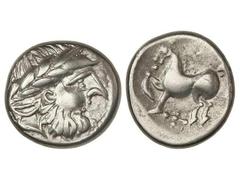 Tetradracma de imitación de Filipo II. Siglo II a.C. CELTAS DEL DANUBIO. Anv.: Cabeza tosca a derecha. Rev.: Caballo a izquierda. 11,91 grs. AR. GIC-No cat. EBC-/MBC+.