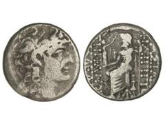 Tetradracma. 93-83 a.C. FILIPO FILADELFO. REINO SELEUCIDA. Anv.: Cabeza diademada a derecha. Rev.: Zeus entronado. Se-7196. MBC-/MBC.