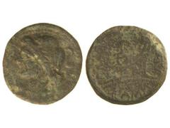 Semis. s. I a.C. IMITACIONES INDÍGENAS DE SEMIS REPÚBLICA ROMANA. Anv.: Cabeza de Saturno a izquierda, detrás S retrógrada. Rev.: Proa de nave a derecha, encima S, debajo leyenda. 12 grs. Pátina verde