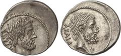 ROMAN COINS: ROMAN REPUBLIC Roman Coins Denario. 54 a.C. JUNIA. Q. Caepio Brutus. Anv.: BRVTVS. Cabeza de Junius Brutus el anciano a derecha. Rev.: AHALA. Cabeza de Servilius Ahala a derecha. 4,08 grs