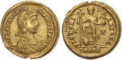 ROMAN COINS: ROMAN EMPIRE Roman Coins Sólido. 425-455 d.C. VALENTINIANO III. RAVENA. Anv.: D.N. PLA. VALENTINIANVS P.F. AVG. Busto a derecha con coraza y diadema ornamentada. Rev.: VICTORIA AVGGG. en 
