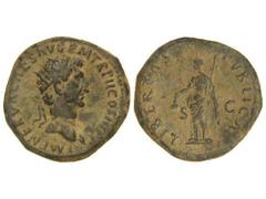 Dupondio. Acuñada el 97 d.C. NERVA. Anv.: IMP. NERVA CAES. AVG. P. M. TR. P. COS. III P. P.Cabeza radiada a derecha. Rev.: LIBERTAS PVBLICA S. C. Libertad estante a izquierda con cetro y bonete. 13,96