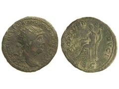 Dupondio. Acuñada el 117-138 d.C. ADRIANO. Anv.: IMP. CAESAR TRAIANVS HADRIANVS AVG. P. M. TR. P. COS. III Busto radiado a derecha. Rev.: FORTVNAE REDVCI S. C. Fortuna sentada a izquierda con timón y 